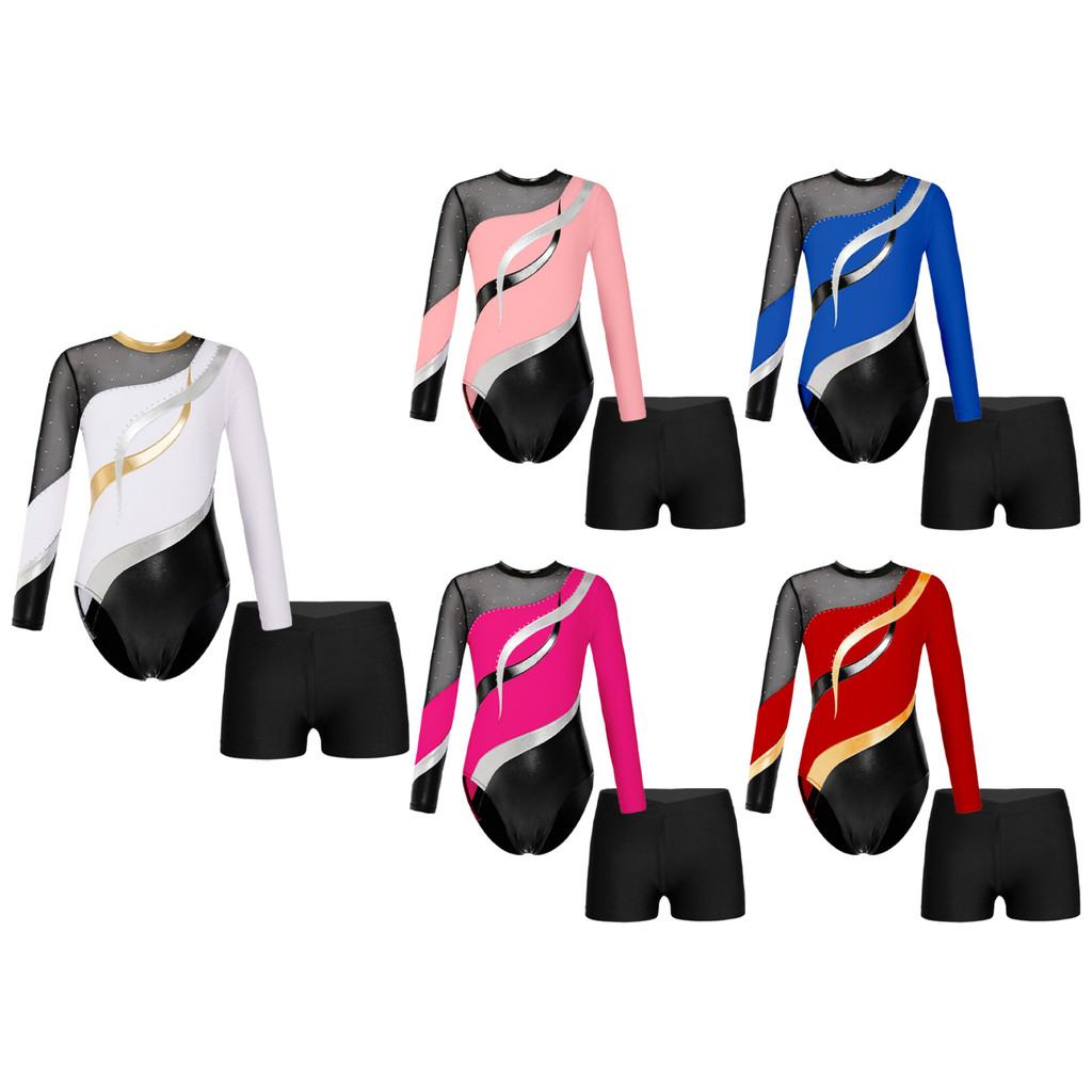 Yhong สาวยิมนาสติกบัลเล่ต์เต้นรําถังโลหะ Leotards ชุดฝึกกางเกงขาสั้นชุด