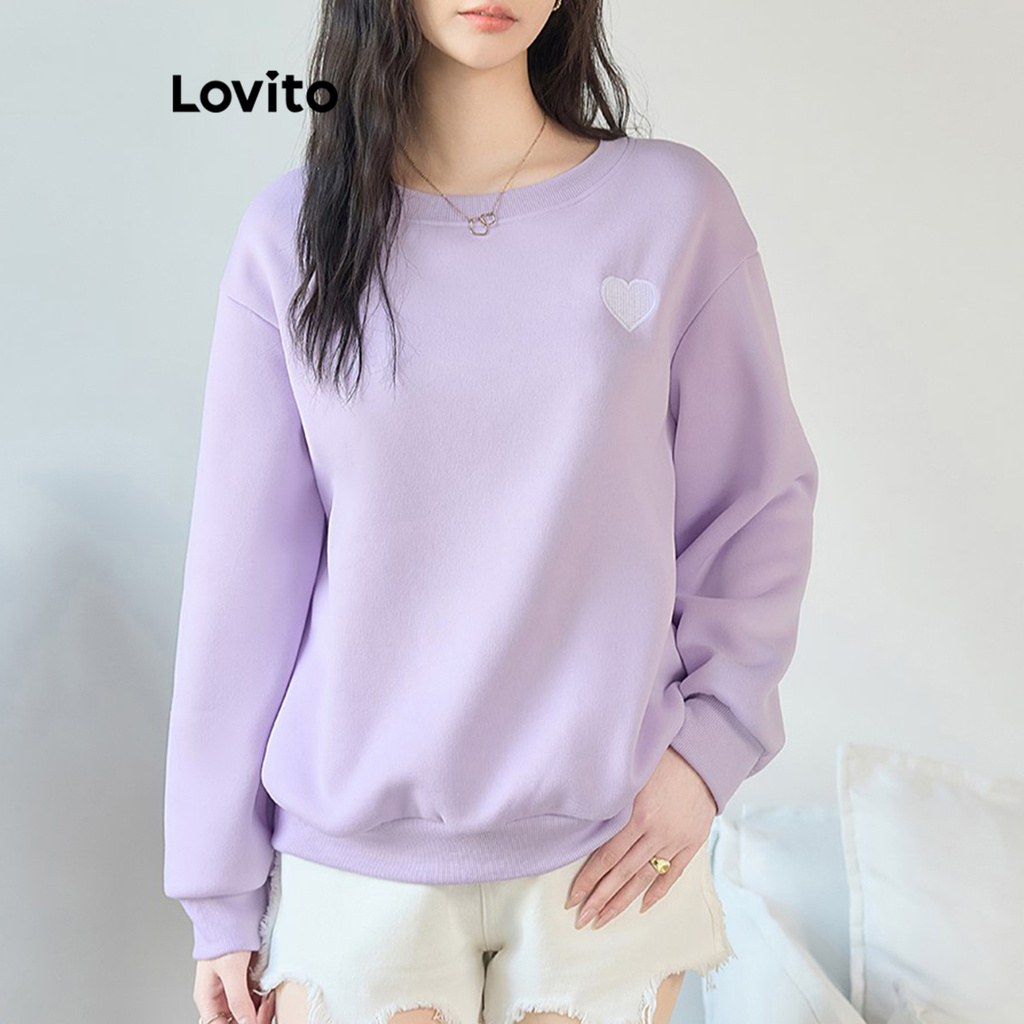Lovito เสื้อสเวตเตอร์หัวใจธรรมดาสำหรับผู้หญิง L100MD013