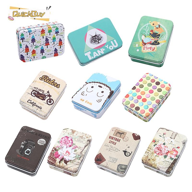 Quickbuy Mini กล่องดีบุกพร้อมฝาปิดแบบพกพาสี่เหลี่ยมภาชนะเก็บขนาดเล็กที่ว่างเปล่า Candy Cases กล่องยาของขวัญบรรจุภัณฑ์ใหม่