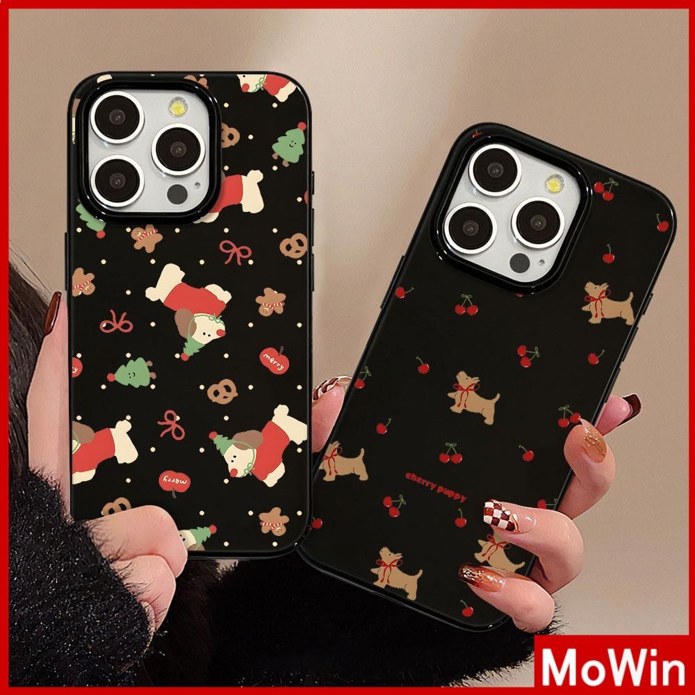Mowin - สำหรับ iPhone 16 Pro Max เคส ไอโฟน สีดำมัน TPU ซอฟท์เคส กันกระแทกกล้องป้องกัน ลูกสุนัขคริสต์มาส เข้ากันได้กับ With iPhone 15 14 13 12 Pro Max 11 XR XS Max 7 8Plus