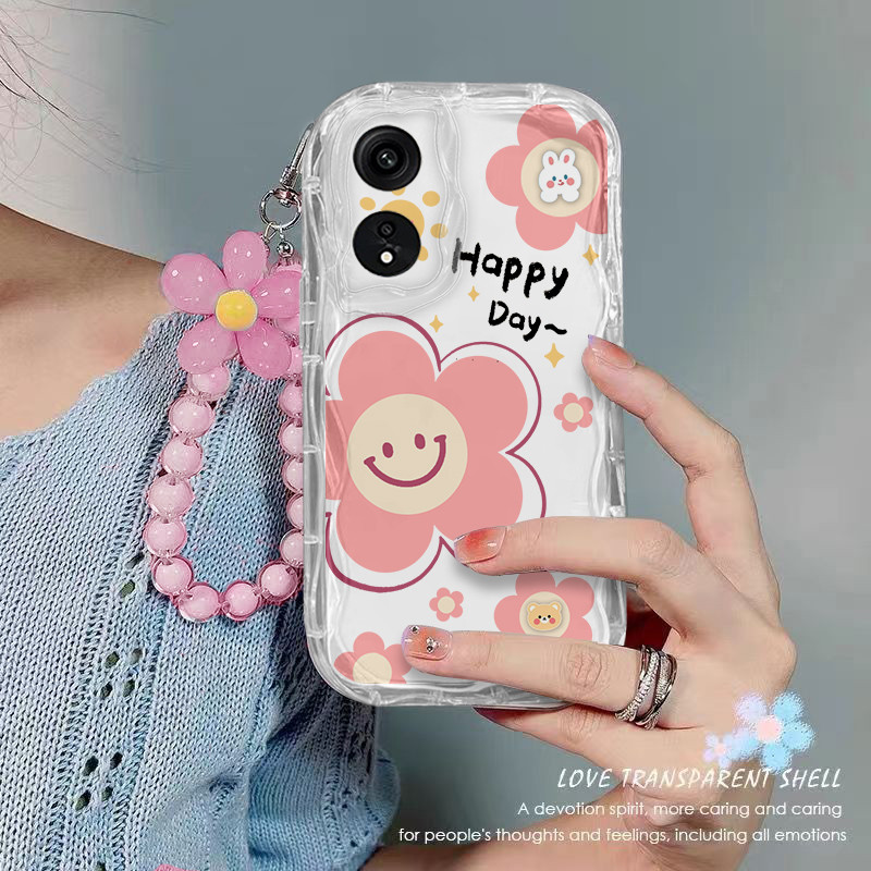 เคส OPPO Reno 8T 5G RENO8T เคสโทรศัพท์ใส ดอกไม้ เชือกแขวนลูกปัด เคสโทรศัพท์กันกระแทกแบบใส