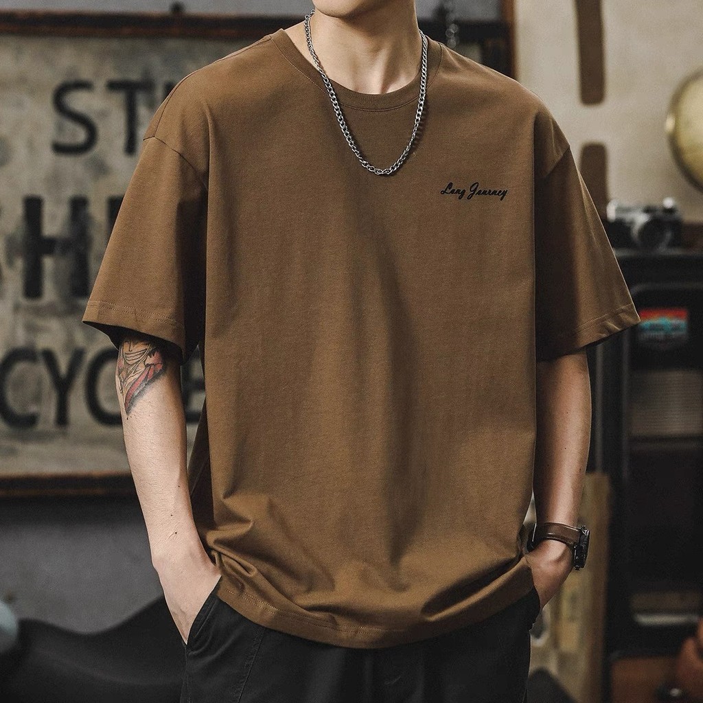 (จัดส่งตลอด 24 ชั่วโมง)Woo Rightเสื้อยืดโปโล แขนสั้น ผ้าฝ้าย พิมพ์ลาย ทรงหลวม พลัสไซซ์ น้ําตาล แฟชั่นฤดูร้อน สําหรับผู้
