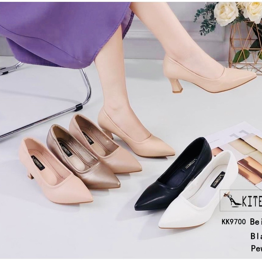 พร้อมส่ง รองเท้าคัทชู ส้นสูง 2.2 นิ้ว  หัวกึ่งแหลม  มาใหม่ แบรนด์ Kitepretty  K9700