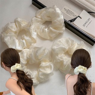 สีทึบตาข่ายที่เรียบง่ายขนาดใหญ่ลําไส้ผูกผมแฟชั่นที่สง่างามอเ…