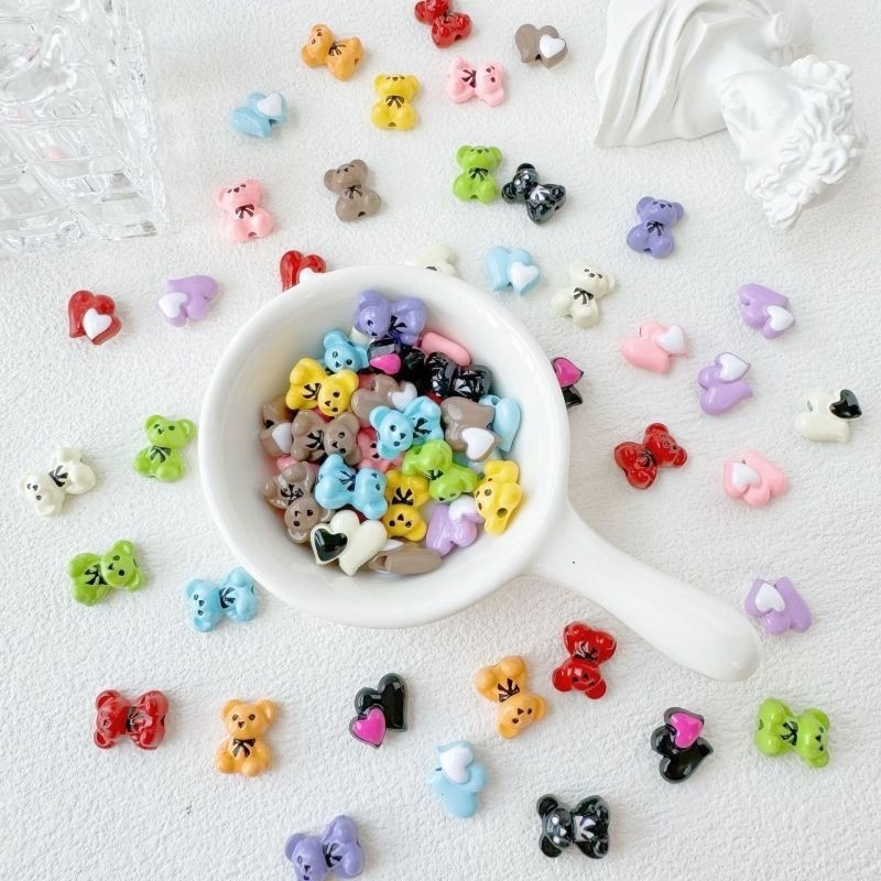 5 ชิ้น/แพ็ค Mini Bowtie หมีทาสีลูกปัด Diy เครื่องประดับ Handmade จี้อุปกรณ์เสริม