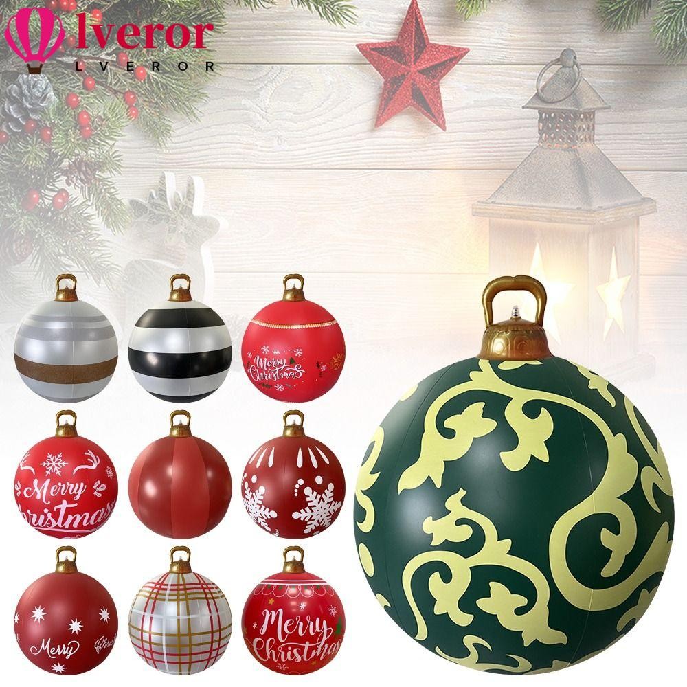 Lveror ของตกแต่งต้นคริสต์มาส, เป่าลมโดยไม่ต้องใช้ลูกบอลของเล่นแสง, ลูกบอลขนาดใหญ่ PVC ขนาดใหญ่ 60 ซม. กลางแจ้ง