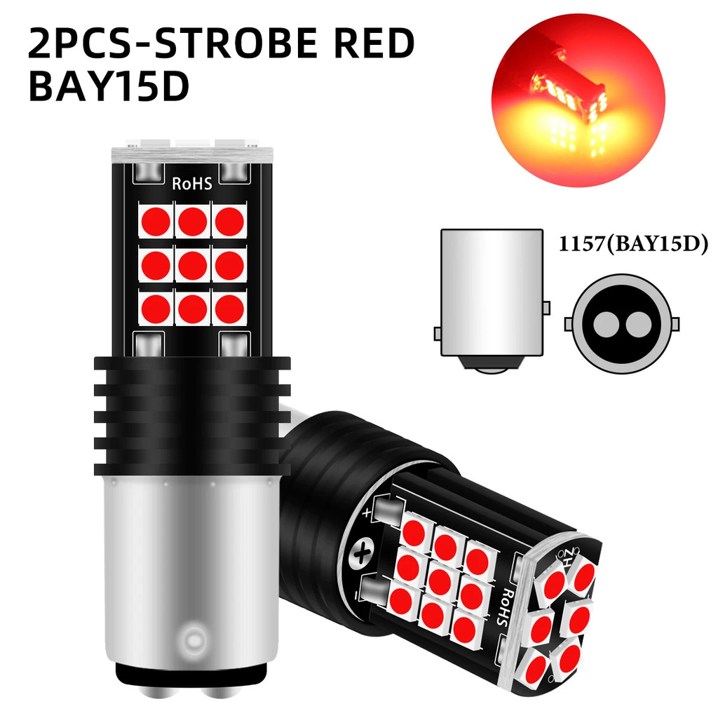 2pcs 1157 bay15d led รถจักรยานยนต์เบรคไฟท้าย Strobe โคมไฟคําเตือนสัญญาณไฟ moto 1157 LED เบรคกระพริบ 