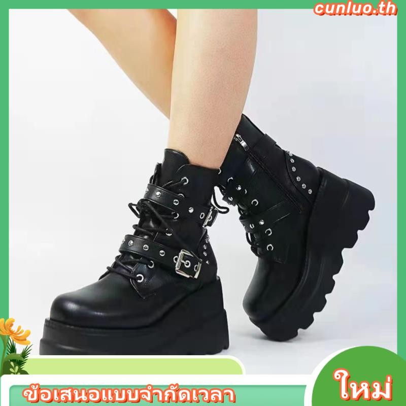 รองเท้าบูท ส้นสูง หนา 9 ซม. สไตล์พังก์ สําหรับผู้หญิง ไซซ์ 35-43