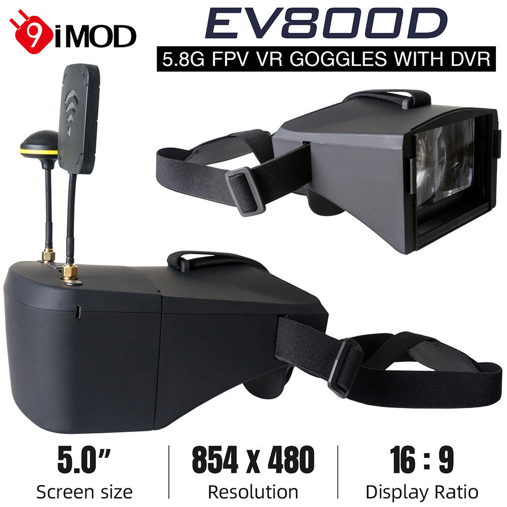 9imod LS-800D 5.8G 40CH FPV Goggles 5 นิ้ว HD LCD 16:9 จอแสดงผล Ratio พร้อม DVR ชุดหูฟัง Dual เสาอาก