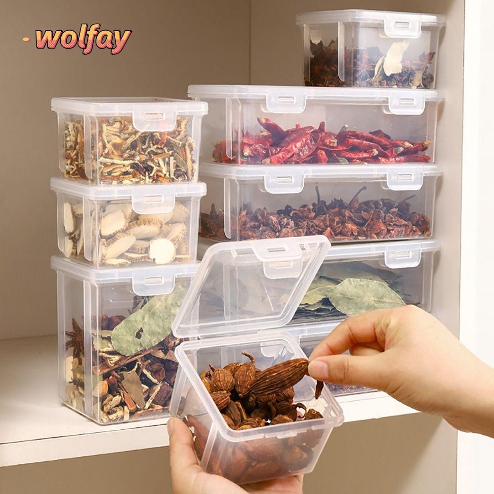 Wolfay 1 ชิ้นภาชนะเครื่องเทศ, ซีลดีตู้เย็นอาหารกล่องเก็บของสดในครัว, ทนทานโปร่งใสที่มองเห็นได้บ้านโถผลไม้แห้ง