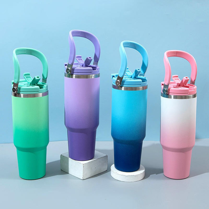 แก้วเก็บความเย็น （ฝามีที่จับ）แก้วน้ําเก็บความเย็น 890ml แก้วเก็บอุณหภูมิ แก้วสแตนเลส