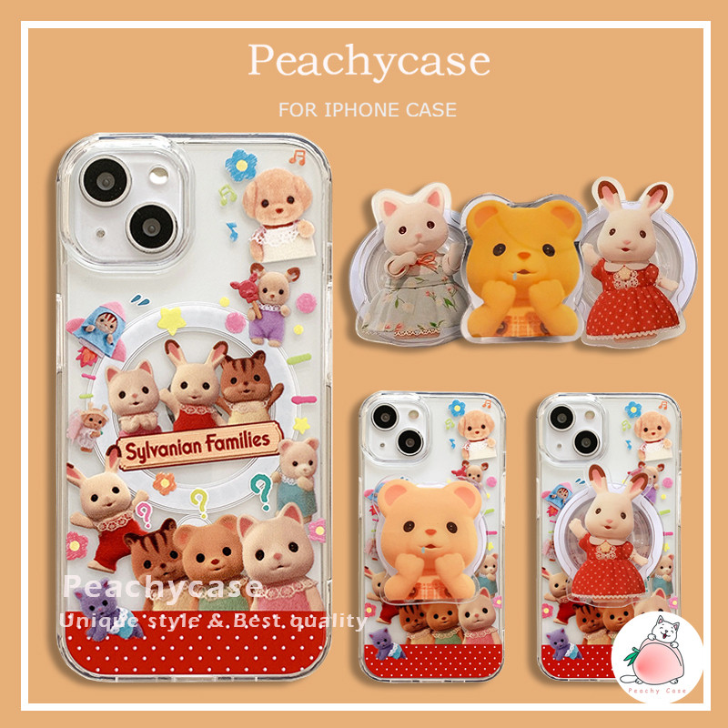 พรีเมี่ยม Sylvanian Families Cat Bear Rabbit Kickstand ไร้สายชาร์จแม่เหล็กเคสโทรศัพท์เข้ากันได้สําหรับ iPhone 16 15 14 Plus 13 12 Pro Max 11 Shock Proof อะคริลิคมือถือปลอก