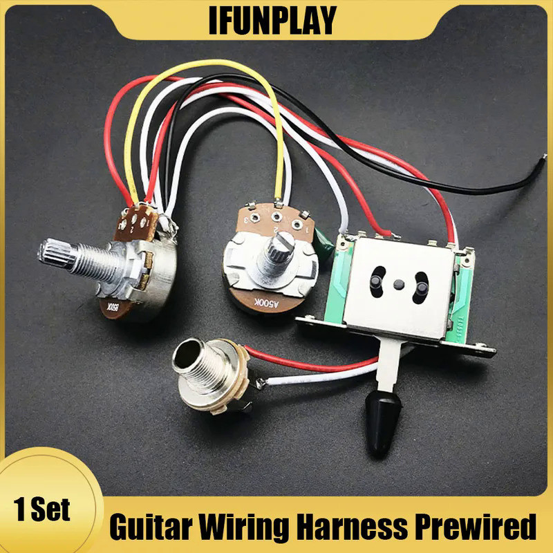Electric Guitar Wiring Harness Prewired Kit A500k B500K 18mm Shaft Big Pots 3/5 Way Switch Volume To