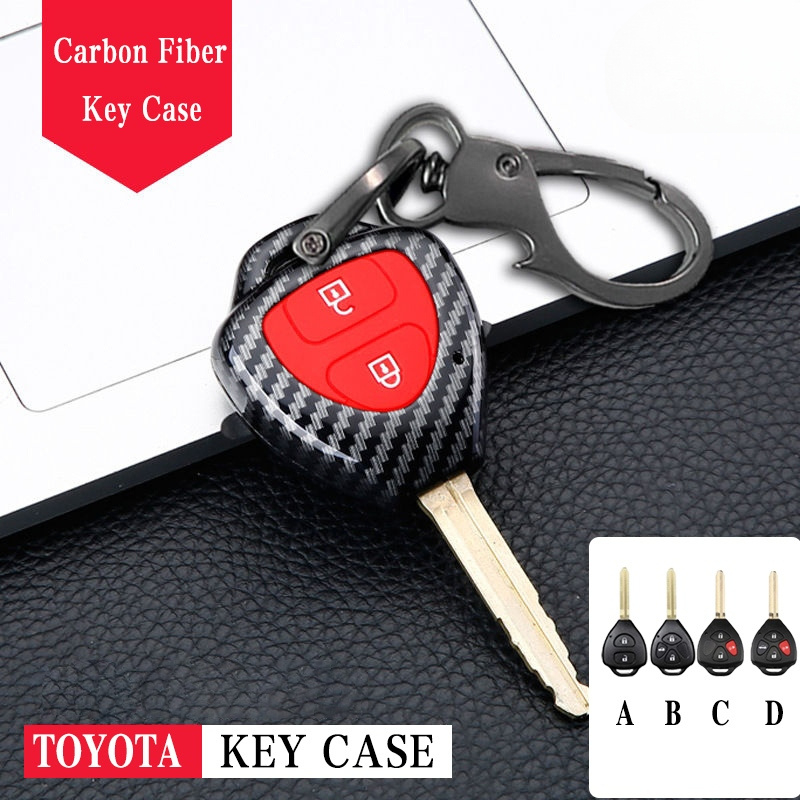 คาร์บอนไฟเบอร์ฝาครอบพวงกุญแจ Protector สําหรับ Toyota Vios/Yaris/Vitz/Commuter/Vios(PH)/Vigo/Innova/Fortuner Remote Key Case Toyota Carbon Case