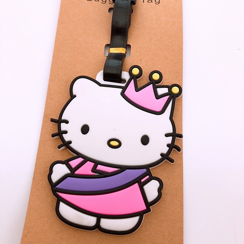 Kawaii Hello Kitty ป้ายกระเป๋าเดินทางอะนิเมะสีดํา Kitty แท็กกระเป๋าเดินทาง ID ผู้ถือที่อยู่ Baggage Boarding แบบพกพา