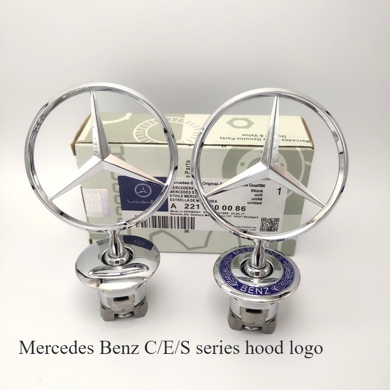 Mercedes Benz Logo Hood Star Emblem Badge Silver& Blue Front Bonnet