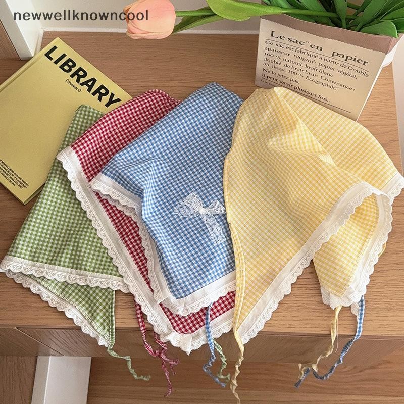 Newwellknowncool ฤดูร้อนสไตล์ Pastoral ลูกไม้ภาษาฝรั่งเศสคํา Bow ผ้าพันคอสามเหลี่ยมสําหรับสตรีหวาน Lolita ผ้าพันคอผ้าไหมอุปกรณ์เสริมผม AAD