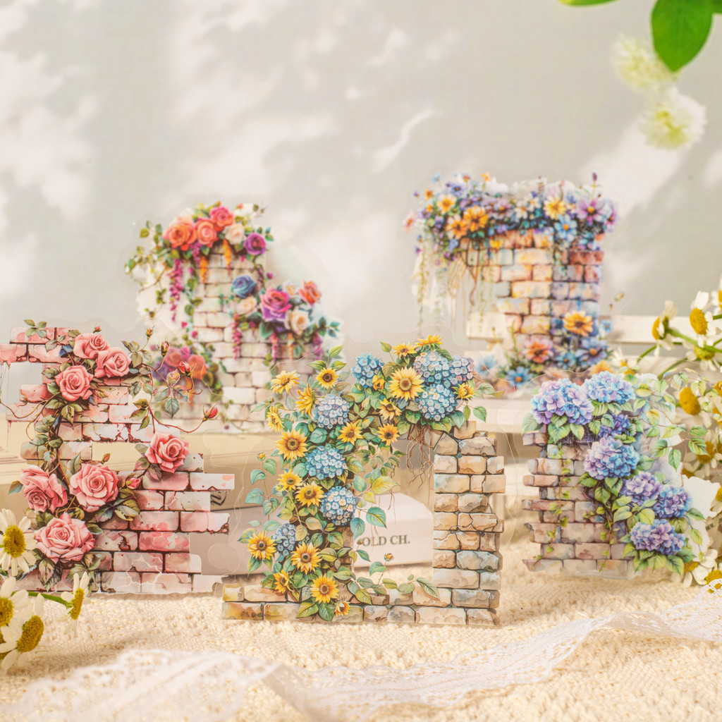 Journamm 10 ชิ้นดอกไม้สติ๊กเกอร์ภูมิทัศน์ผนังวัสดุ PET DIY Scrapbooking Collage เครื่องเขียนตกแต่ง Junk Journal ความงามสติกเกอร์
