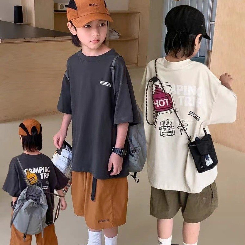 Boy Tops(15-50กก.) ผ้าฝ้าย 100% แฟชั่นพิมพ์เสื้อบางแขนสั้นเสื้อยืดฤดูร้อน Cool Kid T เสื้อ