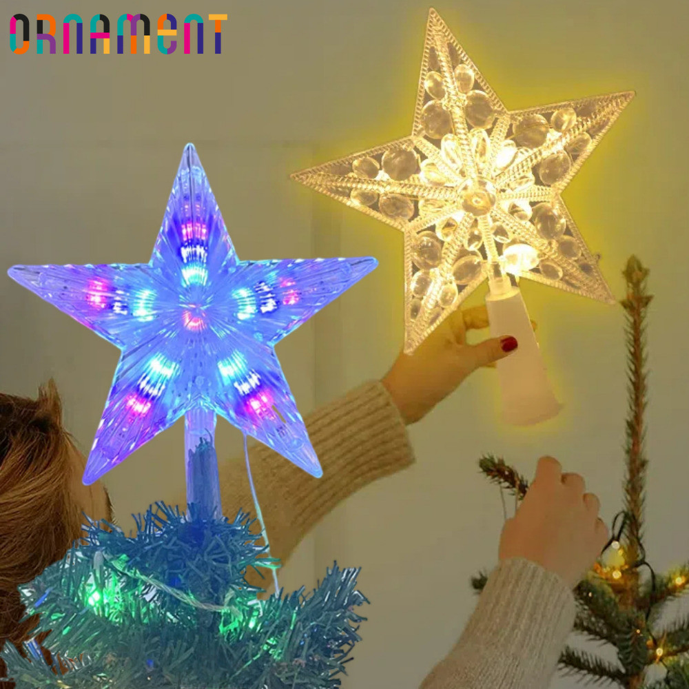 โคมไฟรูปดาวห้าแฉกต้นคริสต์มาส - ไฟกลางคืนสีสันสดใส - เครื่องประดับ DIY หลังคาต้นคริสต์มาส - ไฟเรืองแสงดาวห้าแฉก - ตกแต่งปาร์ตี้วันหยุดปีใหม่ - แบตเตอรี่ขับเคลื่อน, สนุกสนาน