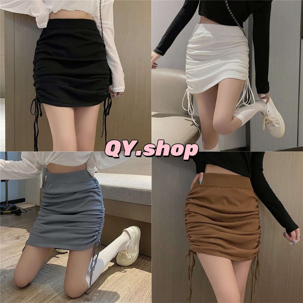 QY.Shop สินค้าราคาพิเศษ กระโปรงไหมพรม ปรับความยาวได้ ดีเทลสุดเก๋ไม่ซ้ำใคร #เสื้อผ้าแฟชั่น ผู้หญิง # กระโปรง "32046"