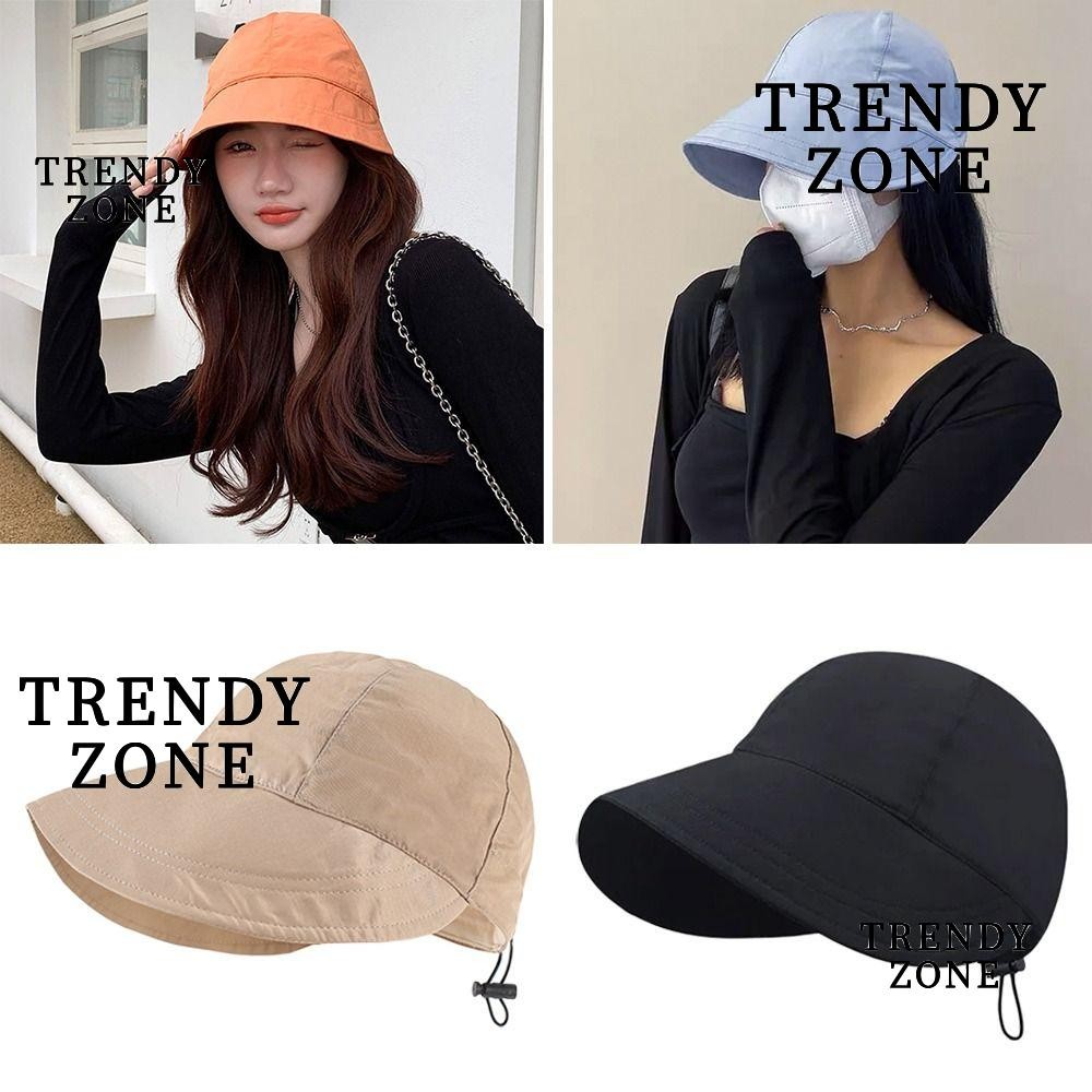 Trendyzone หมวกกันแดด, Drawstring Ponytail Beach Caps, Summer Adjustable Wide Brim Folding Bucket Hat Men Women