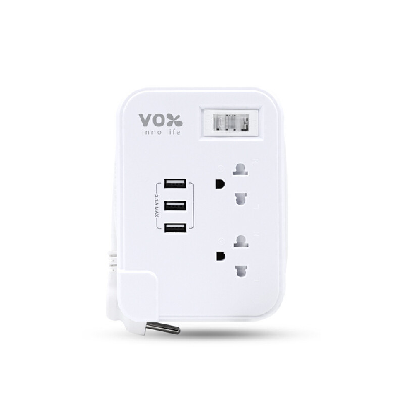 VOX ปลั๊กไฟพกพา 1 สวิตช์ 2 ช่อง 3 USB รุ่น F5ST3-NOB1-2134 สีขาว สายไฟยาว 1 เมตร