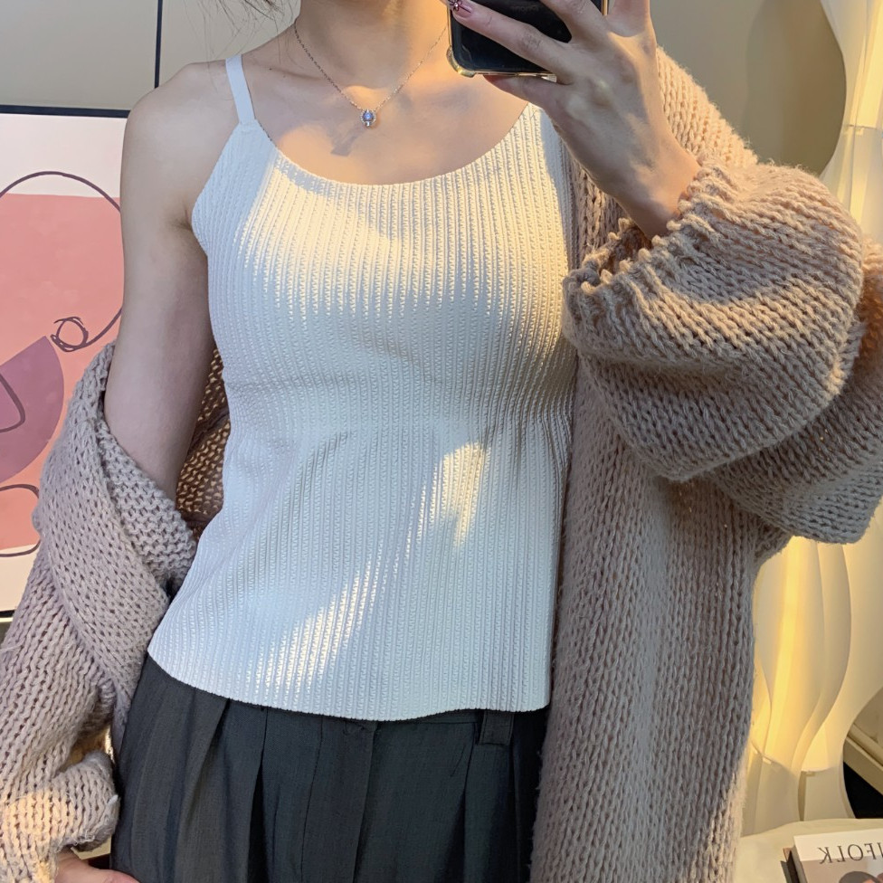 【LYILI】เสื้อกั๊กเสื้อชั้นในสีขาวทุกฤดูกาลบุนวมหลังที่สวยงามสวมใส่ปกหน้าท้องด้านนอกแฟชั่น 528 AAA