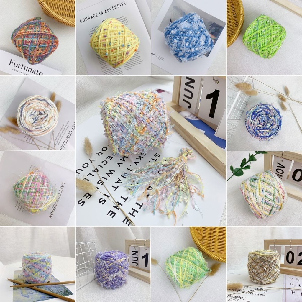 ฤดูร้อน ins Influencer สีสันมือผสมขนสัตว์ Ball 100g/กลุ่ม Handmade ด้ายโครเชต์ DIY กระเป๋าเส้นด้าย