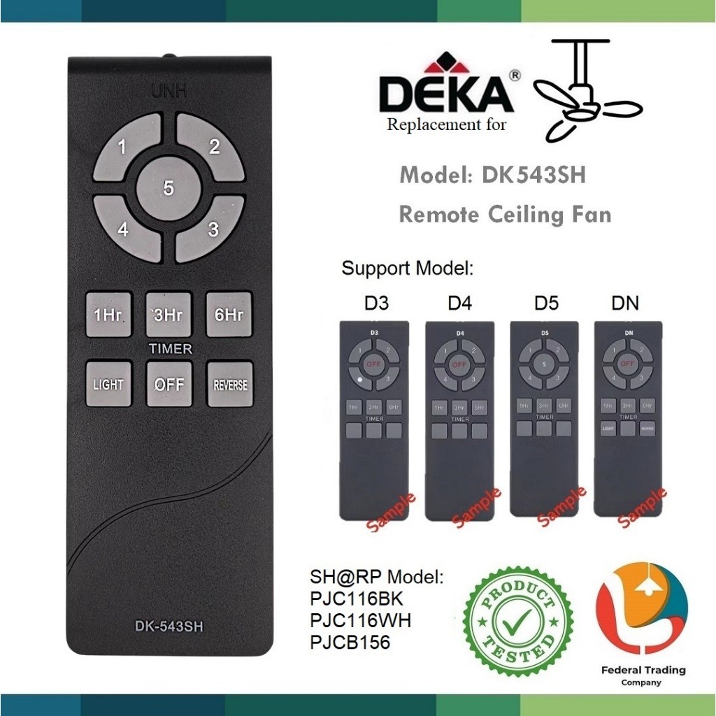 ใช้งานร่วมกับ DEKA / Kronos / SHARP พัดลมเพดานรีโมทคอนโทรล DK543SH โหมดที่เหมาะสม D3 / D4 / D5 / DN
