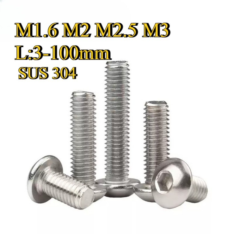 น็อต สกรู หัวจมกลม สแตนเลส 304 เกลียวมิล หยาบ  / Button Head Hexagon Socket Machine Screw M1.6/M2/M2