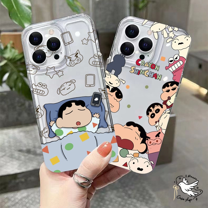 COD-ในไทย ปลอกใสสําหรับ For iphone 16 15 14 12 13 11 Pro Max X 7 8 Plus เคส มินิการ์ตูนน่ารักเครยอนชินจังตลกคู่กันกระแทก