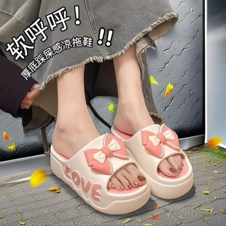 Icy.Sport 🎀รองเท้าแตะส้นเตารีดสำหรับผู้หญิง รองเท้าแตะพื้นหนาแบบผูกโบว์น่ารักสำหรับฤดูร้อนX157
