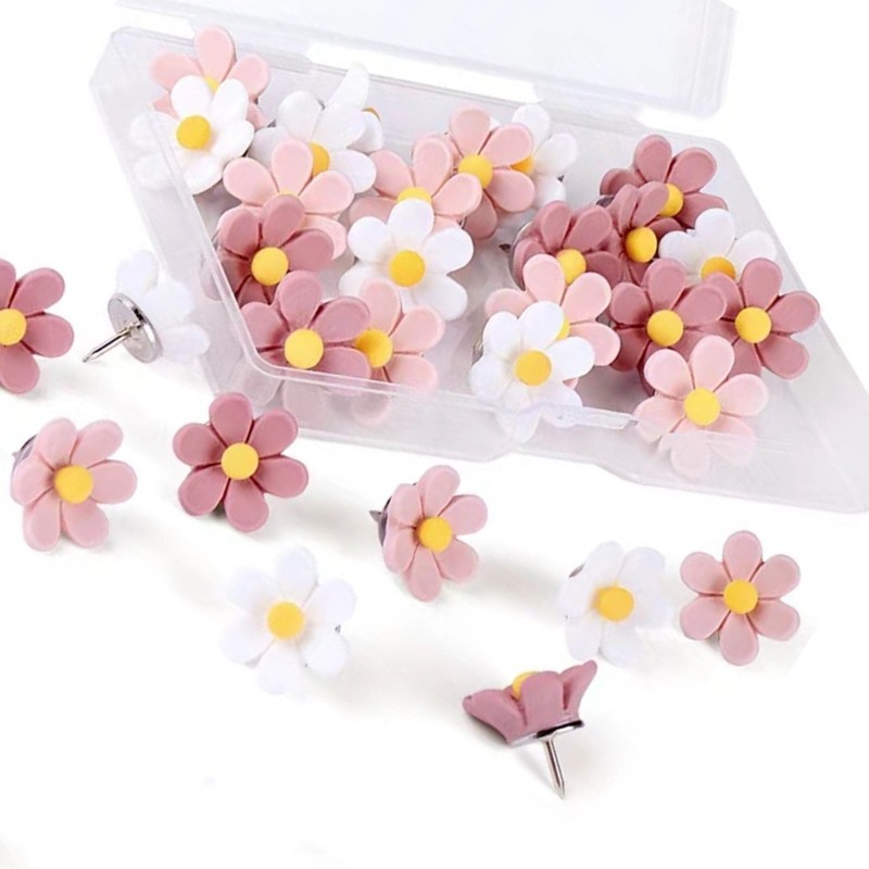 Love* 50 ชิ้นดอกไม้หัว Push Pin สําหรับ Bulletin Board Cork Board Tacks Drawing Pin