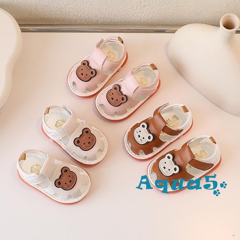 AQQ – รองเท้าแตะสำหรับทารก ดีไซน์รูปหมี มีเสียงครึ๊บคริ๊บ ใช้งานง่ายสำหรับทารกเรียนรู้การเดิน