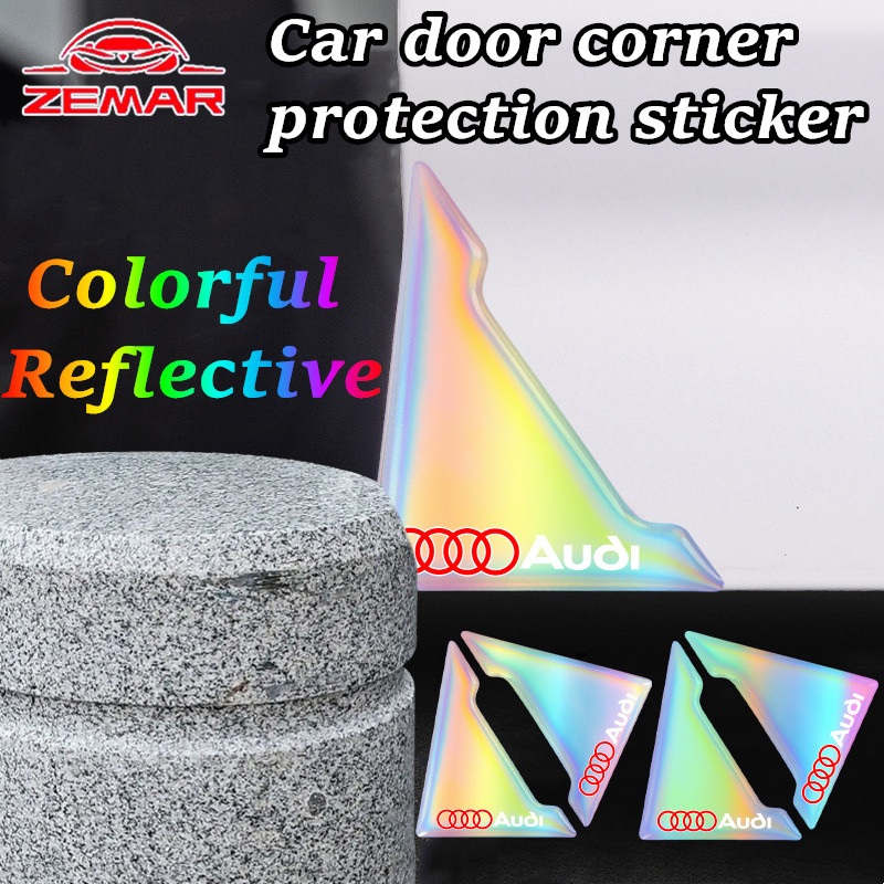 2 ชิ้น Audi สติกเกอร์ป้องกันการชนกันมุมประตูรถยนต์ ประตูรถยนต์มุมป้องกันรอยขีดข่วน สติกเกอร์สะท้อนแส