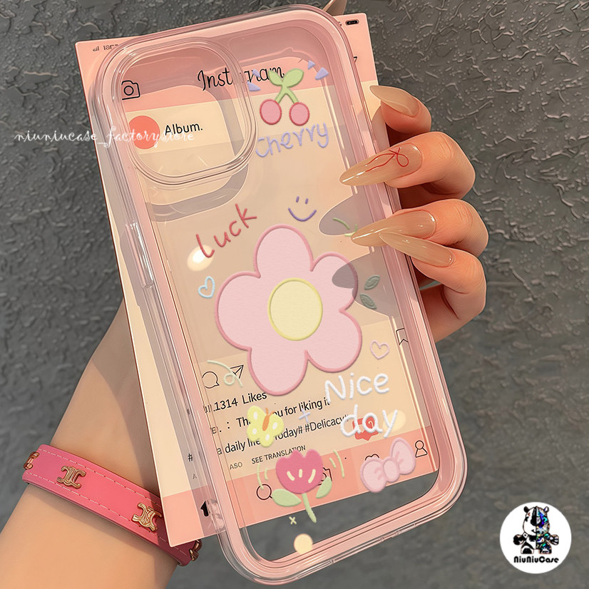For iPhone 13 14 11 12 15 16 Pro Max 16 Plus เคส ลายดอกไม้ หรูหรา 2 ใน 1 มาการอง ลูกอมสีกันกระแทกกันชนนุ่ม ทีพียู ใสปก