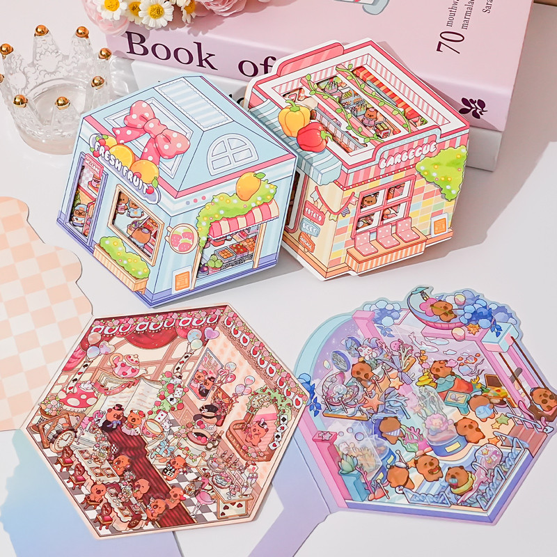 KOWEI 3 ชิ้น [Miniature Small World สติกเกอร์ Series] 2.5D หน้าพลิก Mini Edition ภูมิทัศน์สติกเกอร์ 