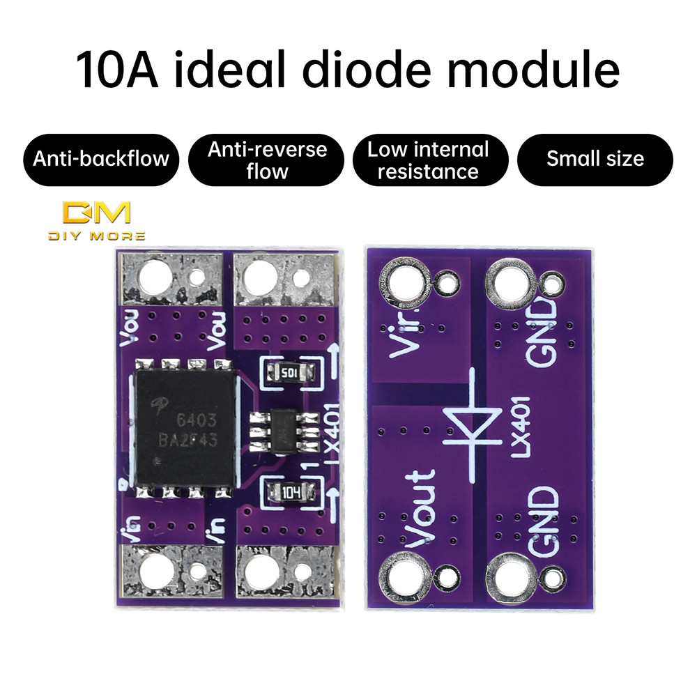 DIYMORE 10A Ideal Diode Module การชาร์จพลังงานแสงอาทิตย์ การป้องกันไหลย้อนกลับ ความต้านทานภายในต่ํา ตัวเรียงกระแสแบบอะนาล็อก 3-26V