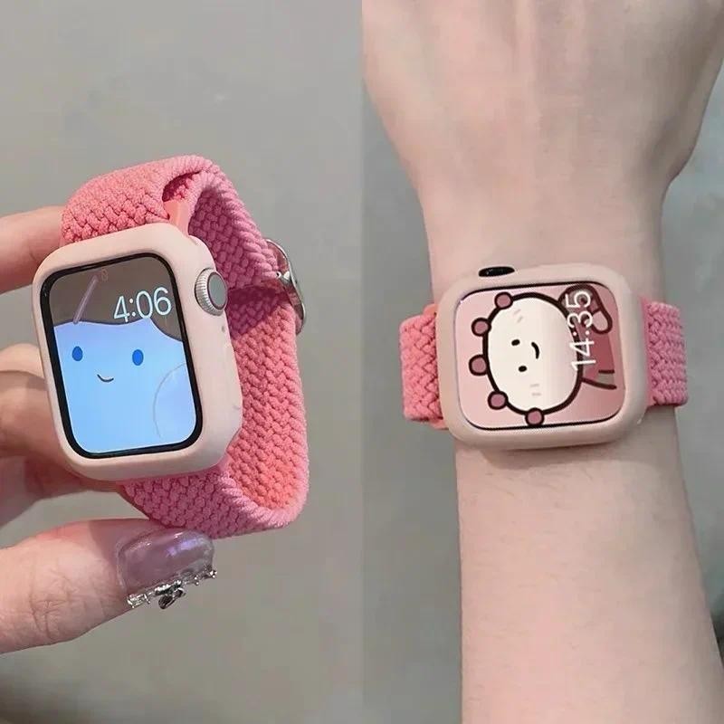 น่ารัก ประสาน สาย + กรณีสร้อยข้อมือไนลอนสําหรับ แอปเปิล ดู 49 มม. 41 มม. 45 44 38 42 40 ฉันดู ชุด 10 9 8 7 6 5 4 3 กับ 42 46 มม
