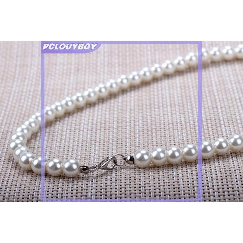 MLG สร้อยคอลูกปัดมุกเทียมสีขาว 8 มม. JR