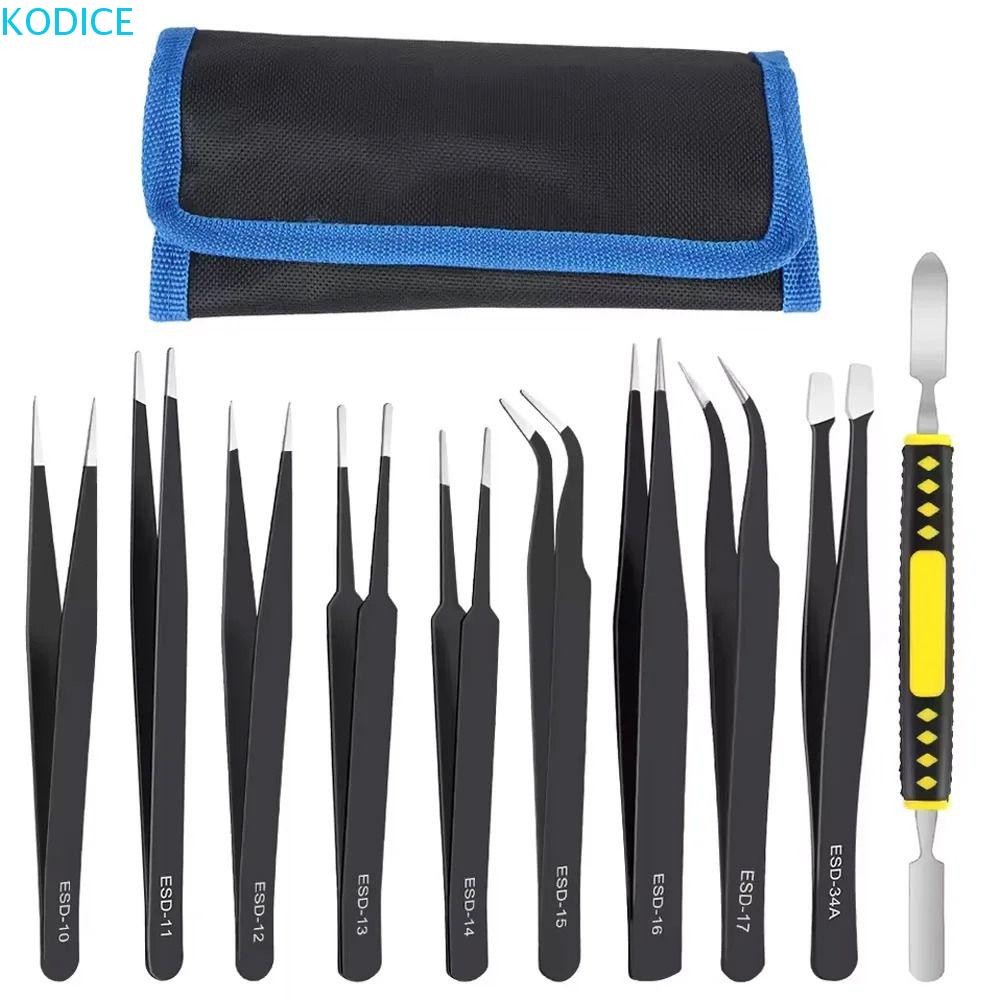 KODICE 9/10pcs Precision แหนบชุด,โค้ง/ตรงออกแบบเครื่องมือ Anti-Static แหนบ,ครัวเรือนทนทานสีดํา Anti-Static อุตสาหกรรมซ่อมเครื่องมือเครื่องประดับทํา