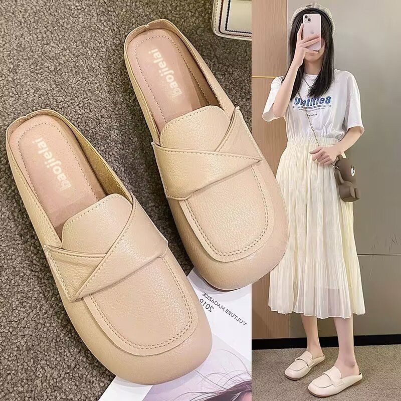 รองเท้าแตะครึ่งสวม Baotou สไตล์ Square Toe พื้นนุ่ม สำหรับใส่ด้านนอกและแมทซ์ได้กับทุกเสื้อผ้า