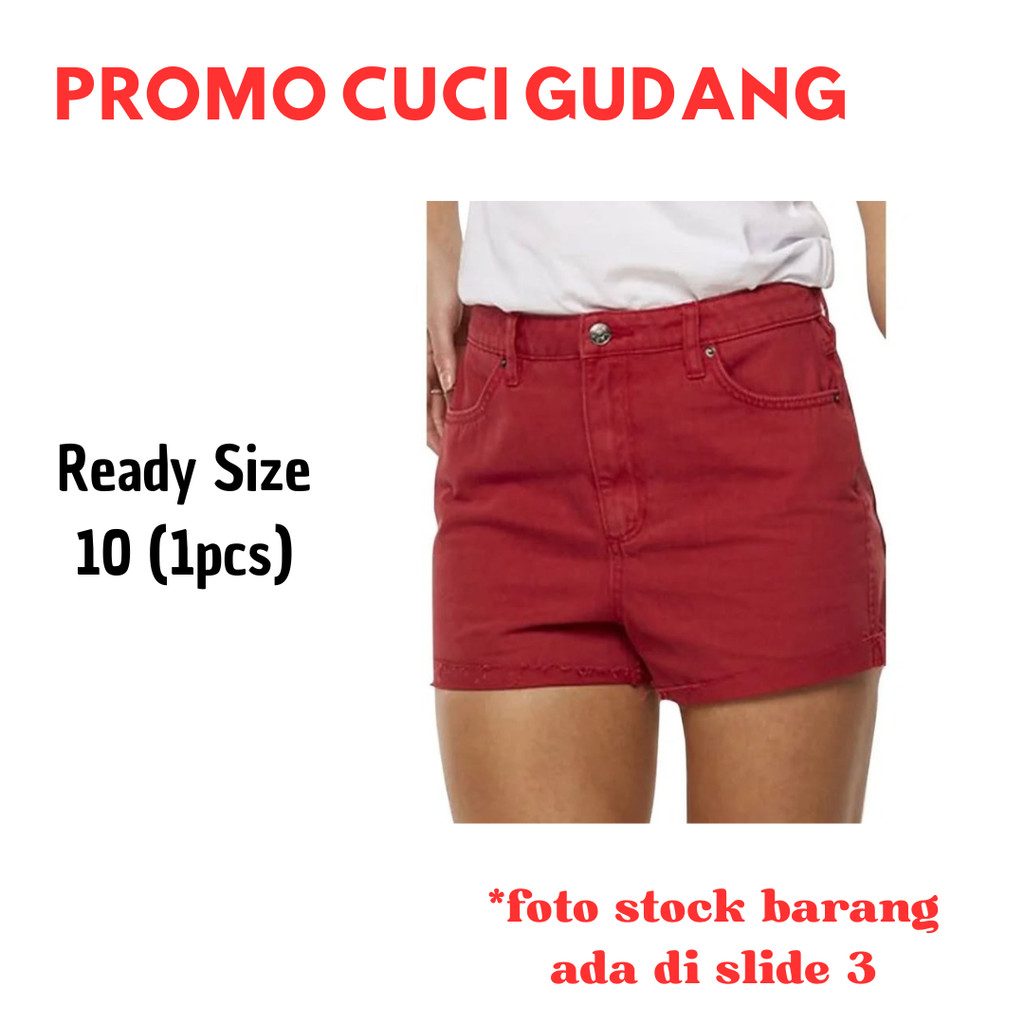 CP001 Short Jeans Ri*ers by L*e Ripped Type Hi Mom Red