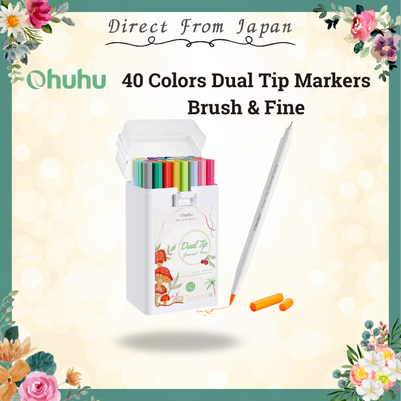 Ohuhu Dual Tip Art Markers 40 Colors Brush & Fine Water-Based with Case