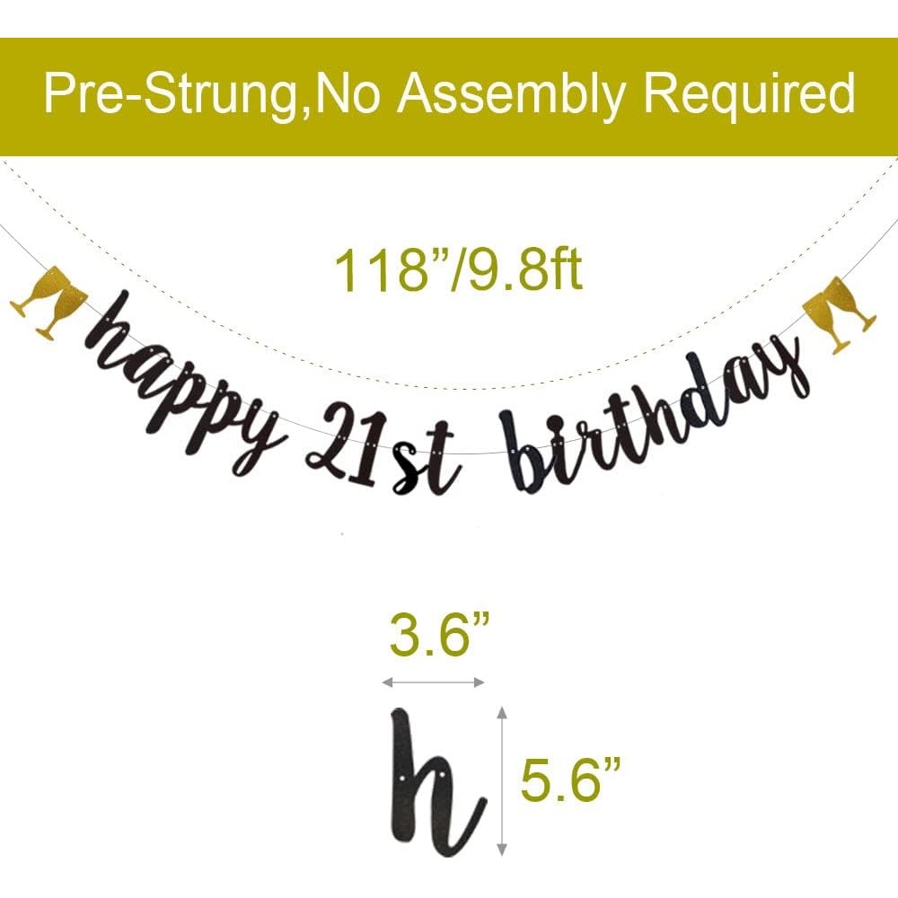 Happy 21st Birthday Banner, Pre-Strung Party Garlands Bunting Sign Photo Props Backgrounds, Years Ol