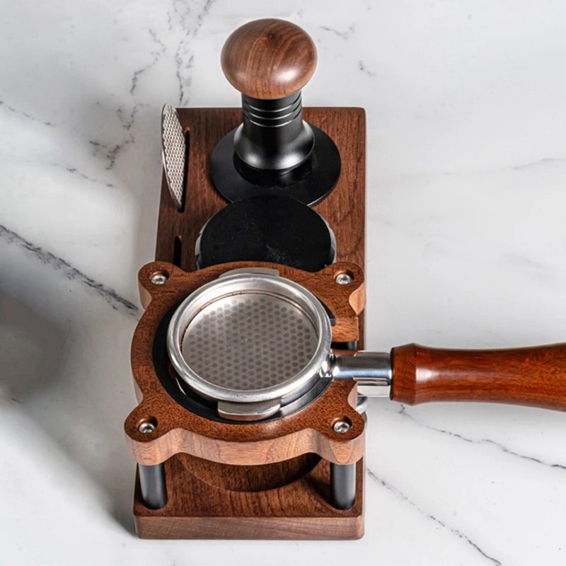 Espresso Coffee Tamper 53MM 54MM 58MM, Walnut Wood Storage Rack & Portafilter Holder, BaristaAccesso