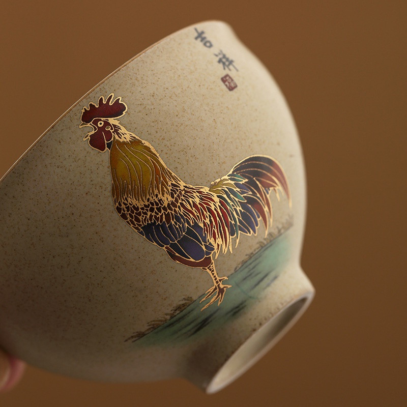 ถ้วยกระบอกไก่ฝัง Silver Gilt Kung Fu Tea Handmade 999 Sterling Master Single H0ZE