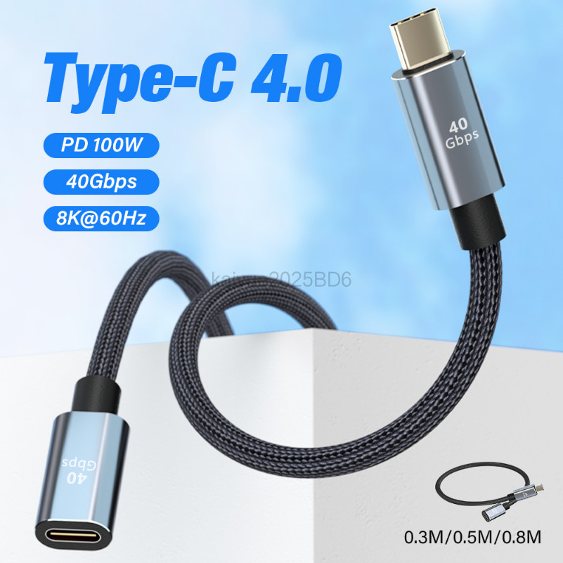 Thunderbolt 4 USB C Extension Cable USB4 ขยาย 40Gbps Data Cable 8K @ 60Hz PD 5A/100W Type-C Data Wir