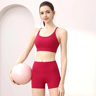 SHQX ขายร้อน! ชุดออกกําลังกายชุด-สปอร์ตบราซัพพอร์ตและกางเกงขาสั้นโยคะ-ผ้าแห้งเร็วน้ําหนักเบาสําหรับฤดูร้อนการฝึกอบรมและกีฬากลางแจ้ง-ไม่เห็นและปราศจากเชเฟ่